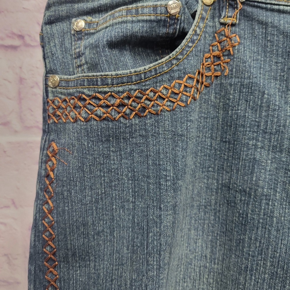Y2k Old Skool Embroidered Flare Jeans Womens 20 Retro Thrifty‎ Denim Streetwear - Picture 9 of 11